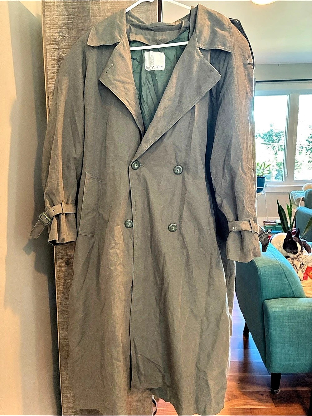 London Fog Vintage Double-Breasted Trench Coat in Olive